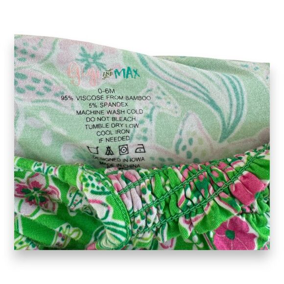 Gigi and Max Safari Bamboo Jumpsuit 0-6 Months Adjustable Bright Green & Pink - Picture 3 of 3